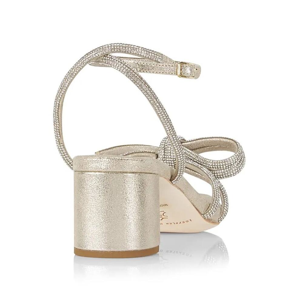 Loeffler Randall Mikel Crystal Embellished Bow Heel Sandal US 9 Cappuccino Suede - Picture 4 of 13